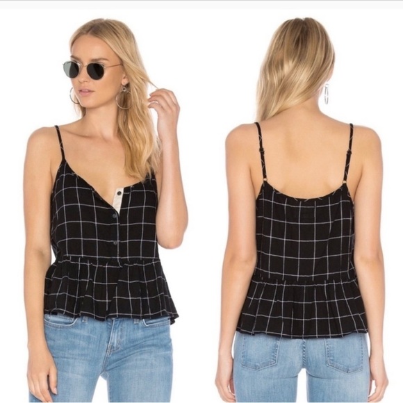 Current/Elliott Women's The Workwear Peplum Black Checkered Top Size 1 - Picture 13 of 13